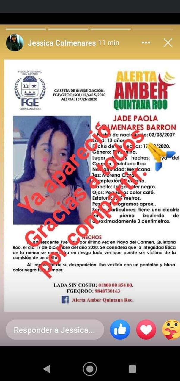 Hallan en Cancún a niña de 13 años que se fugó en Playa del Carmen