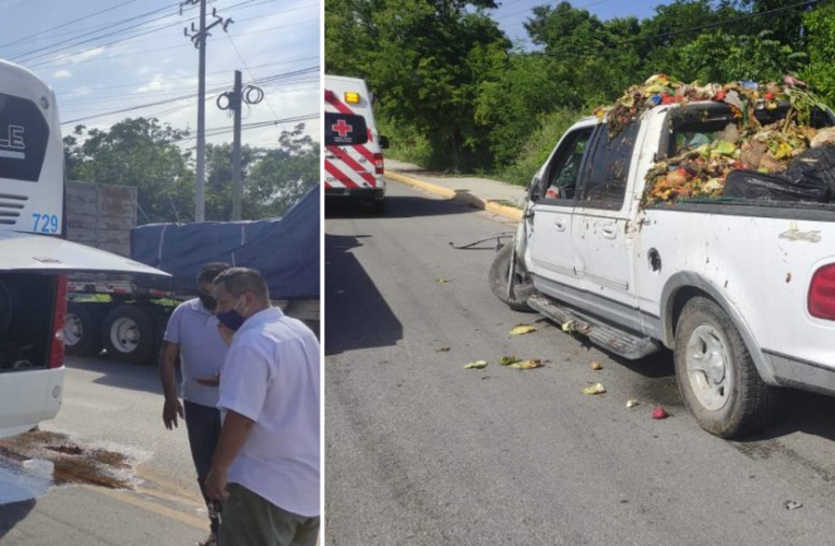Autobús provoca accidente en carretera federal al norte de Playa del Carmen