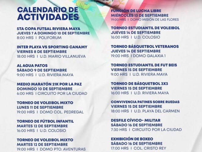 Anuncian eventos deportivos por Fiestas Patrias en Playa del Carmen