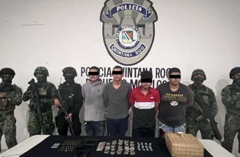 Detienen a 5 hombres con armas y droga en Puerto Morelos, Quintana Roo