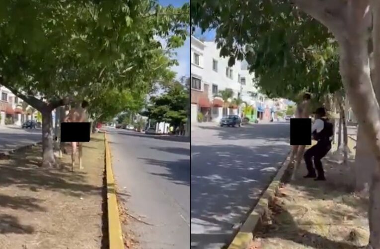 VIDEO: Detienen a turista extranjero que caminaba desnudo en Playa del Carmen