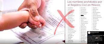 ¿Existe una lista de nombres prohibidos por el Registro Civil en México?