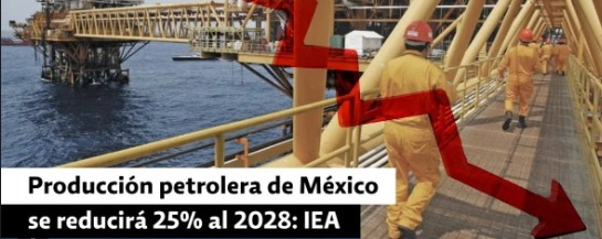 Producción petrolera de México se reducirá 25% al 2028: IEA