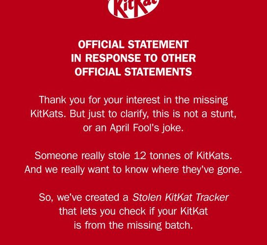 Roban 12 toneladas de KitKat en Europa; lanzan rastreador para ubicarlas