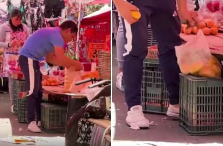 Comerciante se vuelve viral por “pesar” fruta con una báscula inexistente