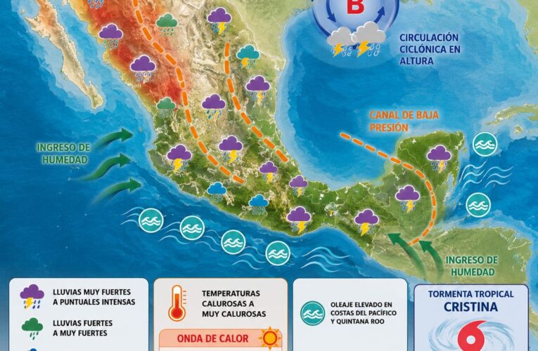 Pronostican lluvias fuertes a intensas en el golfo y la región sureste de México