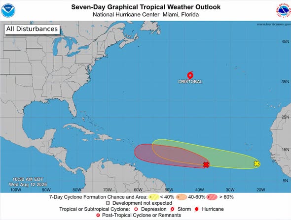 Se forma la Tormenta Tropical Cristobal en el Atlántico Norte; no representa riesgo para México